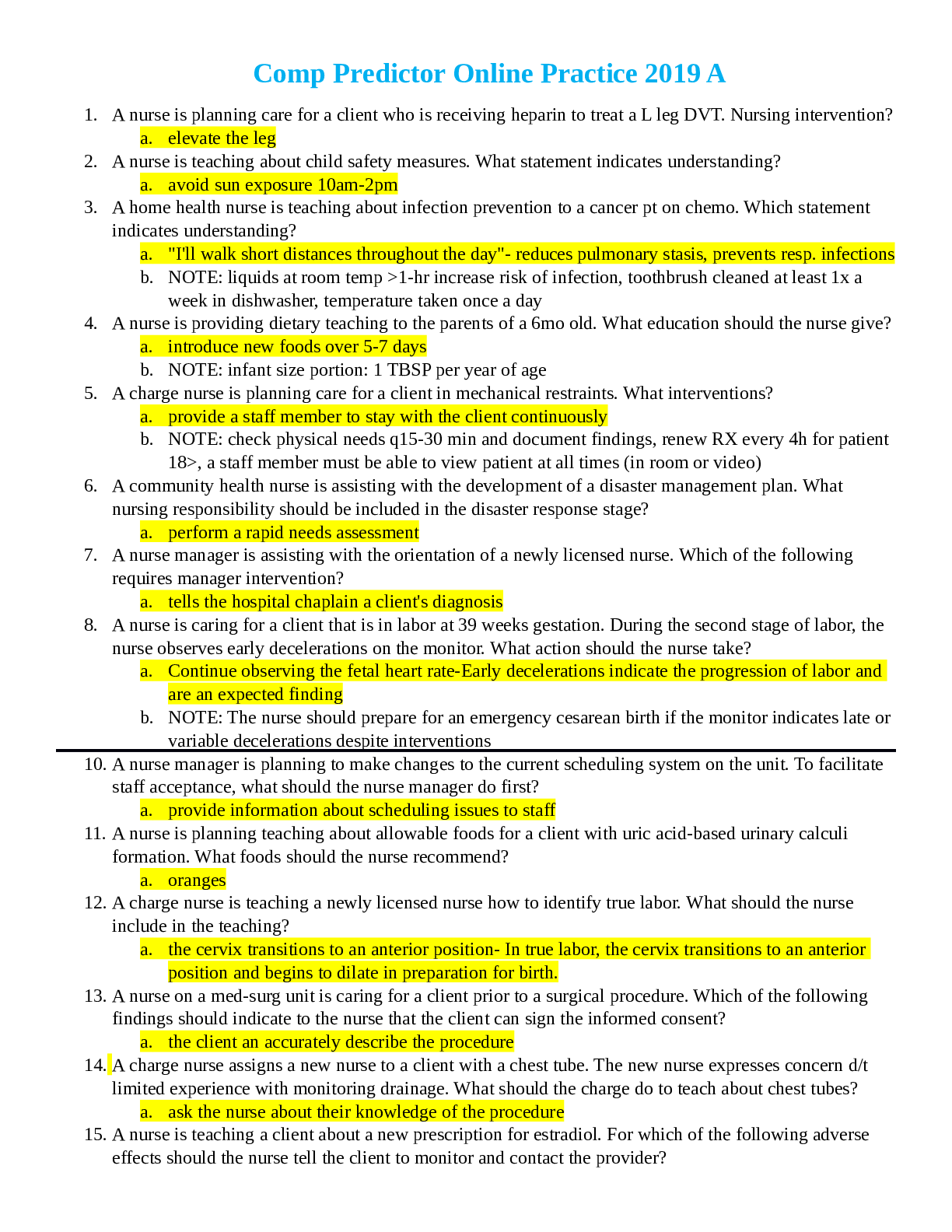 Preview image for Comp Predictor Online Practice 2019 A
